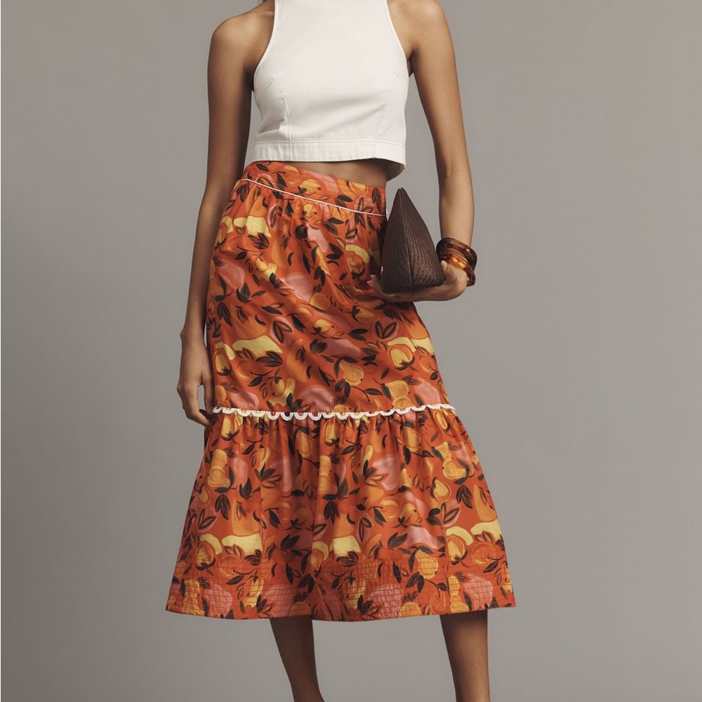 FARM Rio Tiered A-Line Skirt with Trim